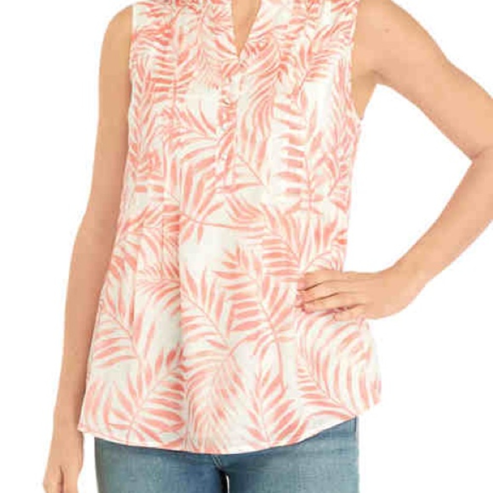 Kim Rogers Cream Sleeveless Blouse with Mandarin Collar